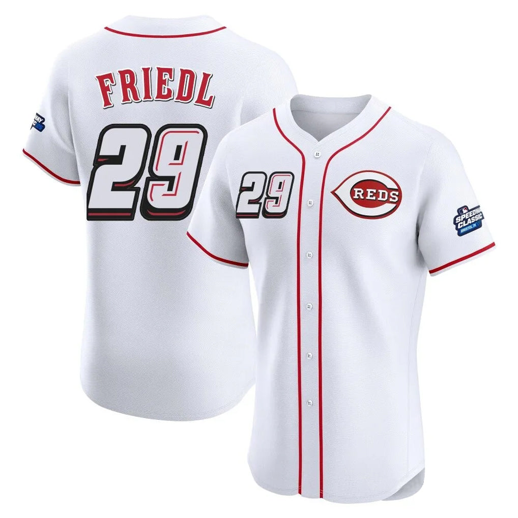 Johmsee C.Reds #29 TJ Friedl Player White Speedway Classic Limited Elite Home Stitched Jerseys