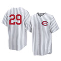 Johmsee C.Reds #29 TJ Friedl Player White Stripe Field of Dreams Game Home Stitched Jerseys