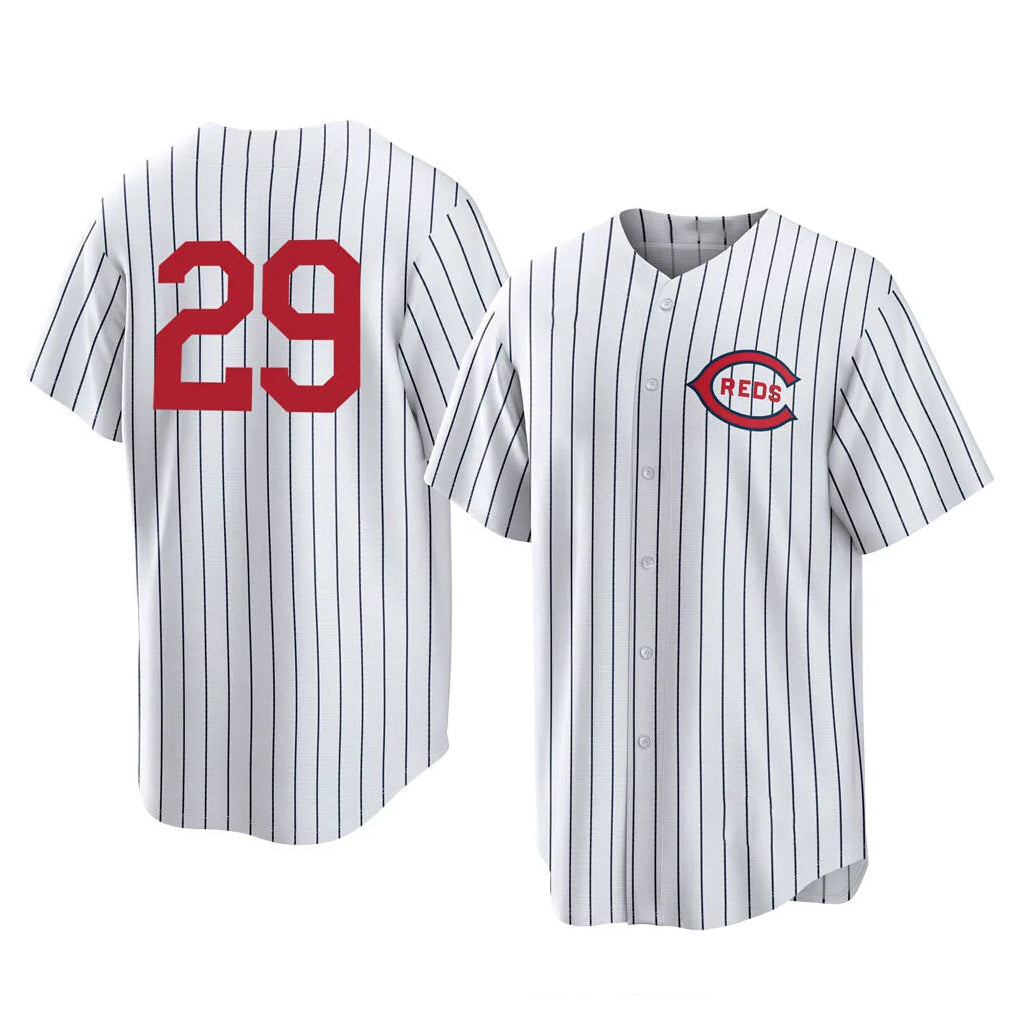 Johmsee C.Reds #29 TJ Friedl Player White Stripe Field of Dreams Game Home Stitched Jerseys