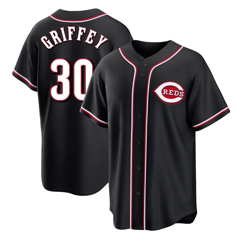 Johmsee C.Reds #30 Ken Griffey Player Black Fashion Out Home Game Stitched Jerseys
