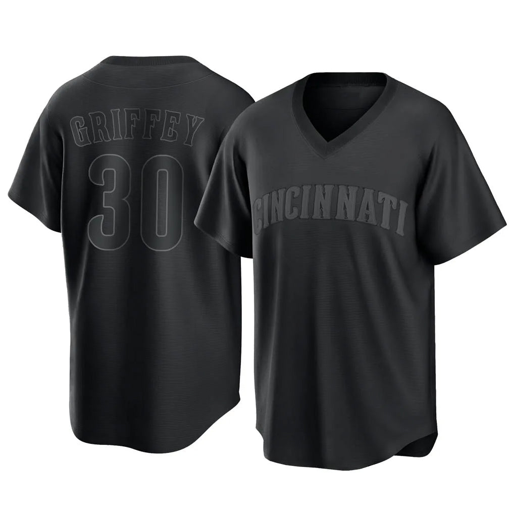 Johmsee C.Reds #30 Ken Griffey Player Black T-shirt Game Home Stitched Jerseys