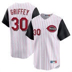 Johmsee C.Reds #30 Ken Griffey Player White Black Stripe Field of Dreams Game Home Stitched Jerseys