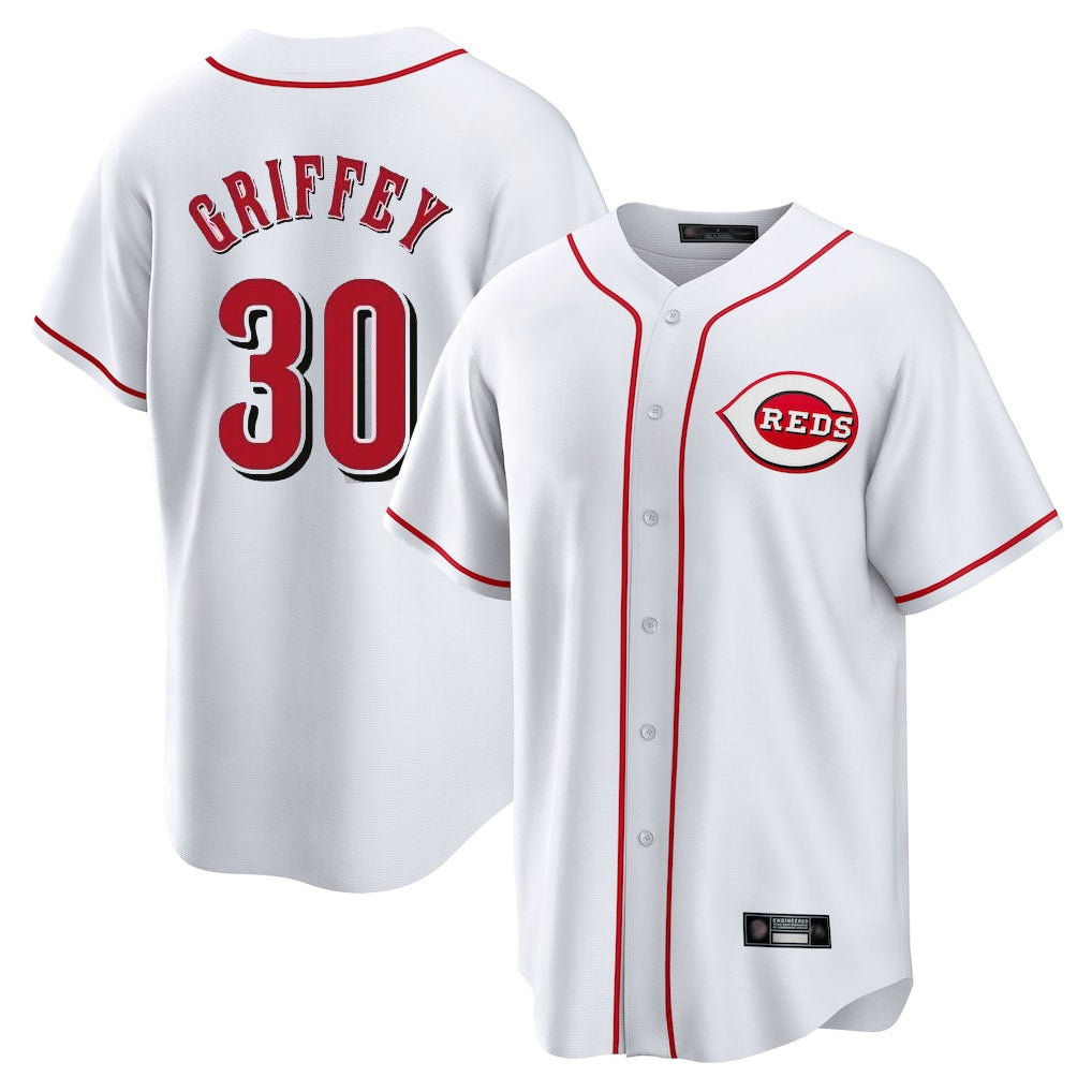 Johmsee C.Reds #30 Ken Griffey Player White Game Home Stitched Jerseys