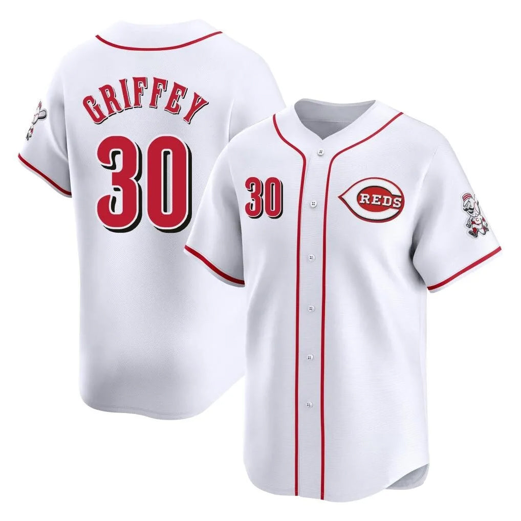 Johmsee C.Reds #30 Ken Griffey Player White Home Limited Stitched Jerseys