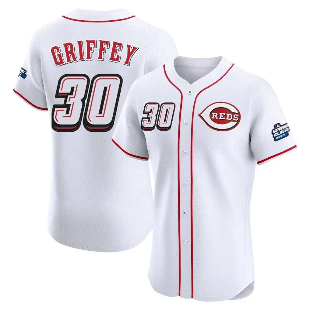 Johmsee C.Reds #30 Ken Griffey Player White Speedway Classic Limited Elite Home Stitched Jerseys