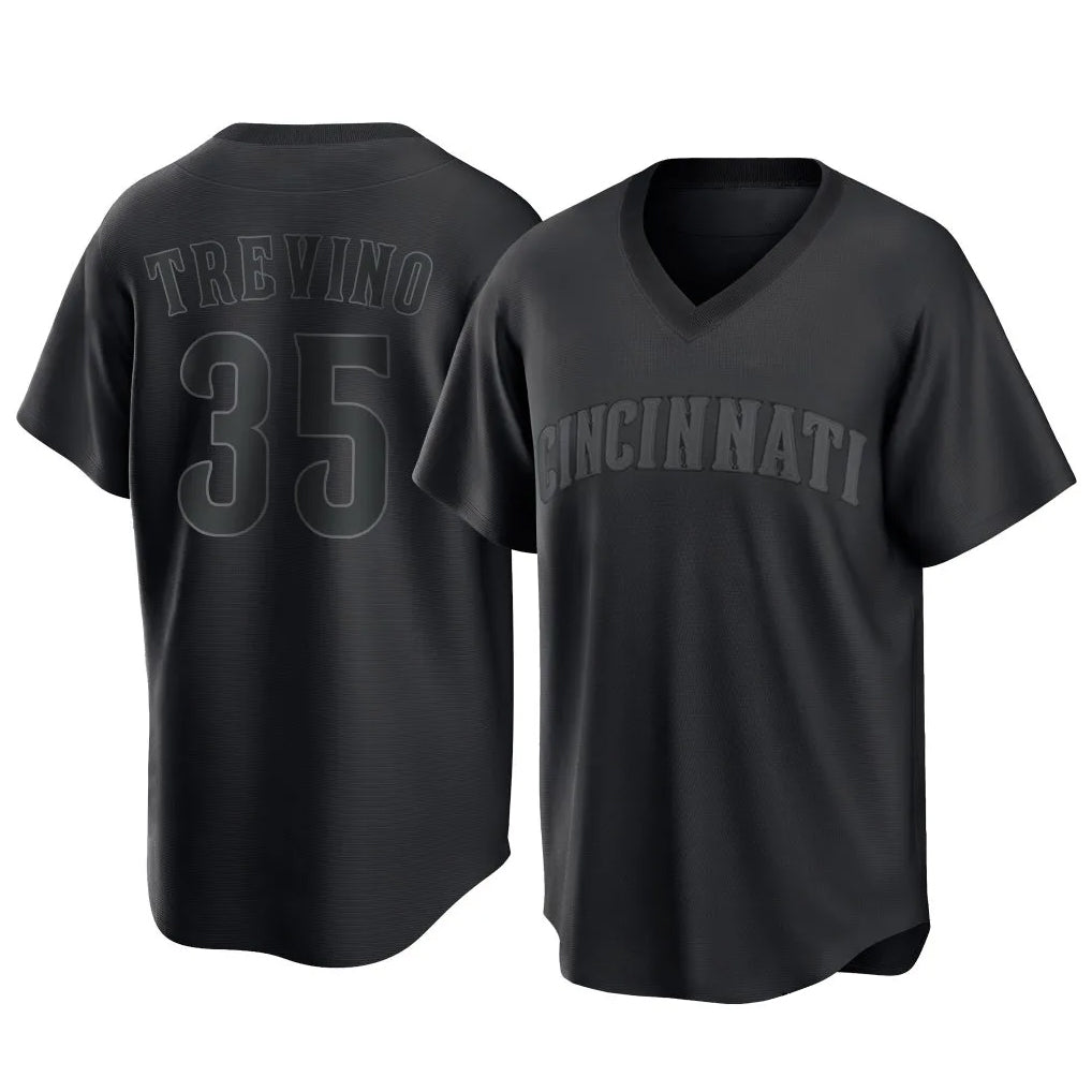 Johmsee C.Reds #35 Jose Trevino Player Black T-shirt Game Home Stitched Jerseys