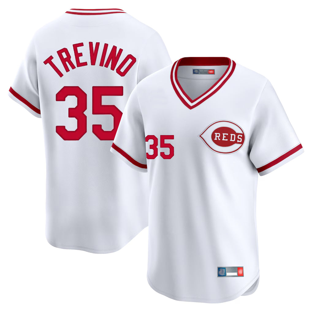Johmsee C.Reds #35 Jose Trevino Player White Cooperstown Collection Limited T-shirt Home Stitched Jerseys