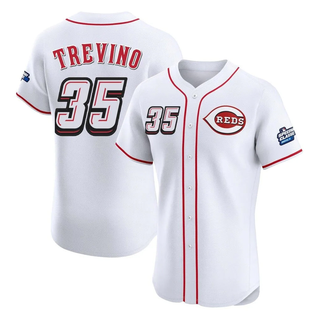 Johmsee C.Reds #35 Jose Trevino Player White Speedway Classic Limited Elite Home Stitched Jerseys