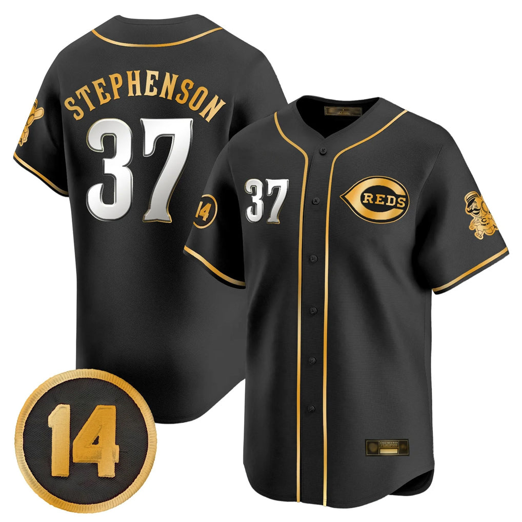 Johmsee C.Reds #37 Tyler Stephenson Player Black-Gold Vapor Premier Limited Home Stitched Jerseys