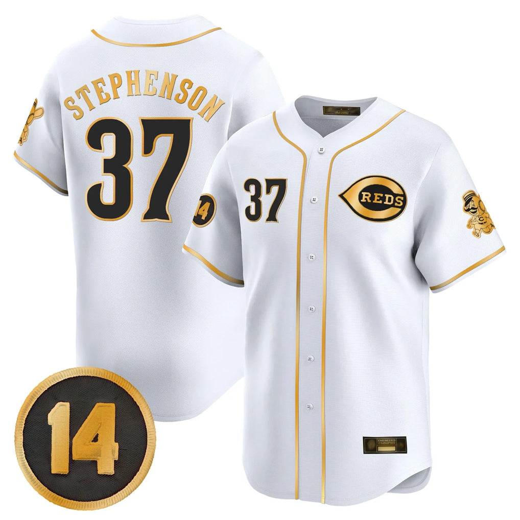 Johmsee C.Reds #37 Tyler Stephenson Player White-Gold Vapor Premier Limited Home Stitched Jerseys