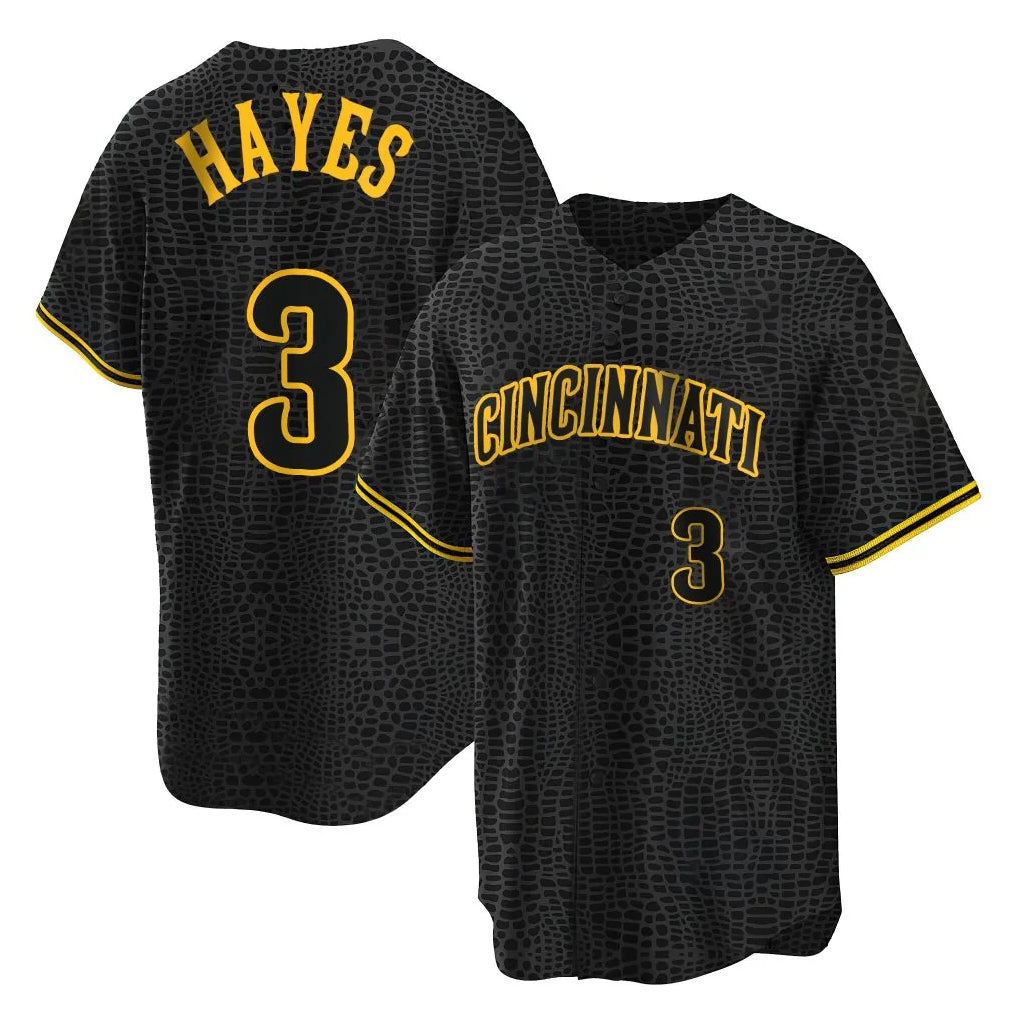 Johmsee C.Reds #3 Ke'Bryan Hayes Player Black Snake Skin City Home Stitched Jerseys