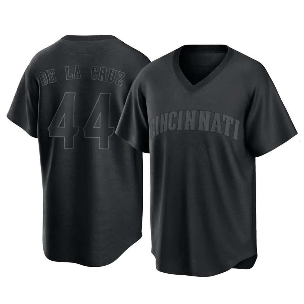 Johmsee C.Reds #44 Elly De La Cruz Player Black T-shirt Game Home Stitched Jerseys