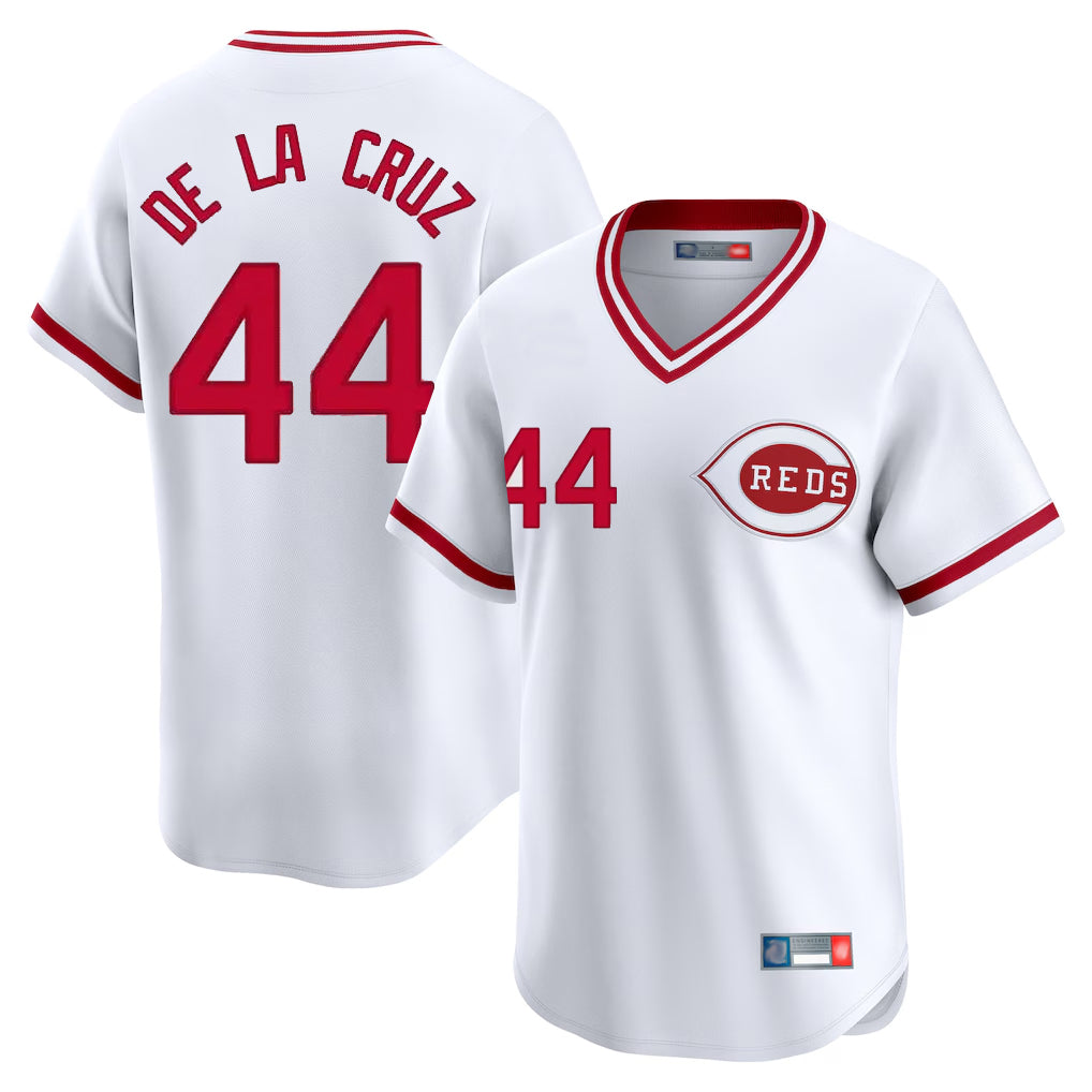 Johmsee C.Reds #44 Elly De La Cruz Player White Cooperstown Collection Limited T-shirt Home Stitched Jerseys