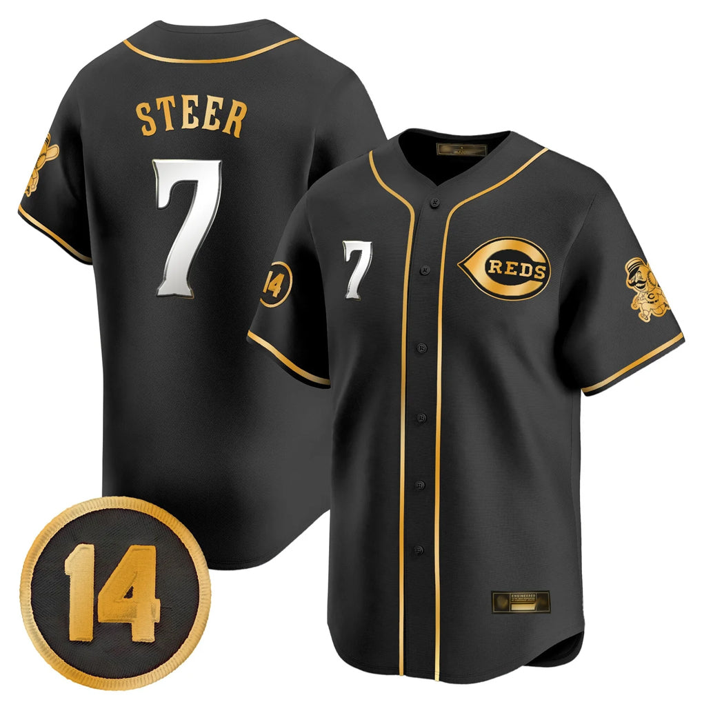 Johmsee C.Reds #7 Spencer Steer Player Black-Gold Vapor Premier Limited Home Stitched Jerseys