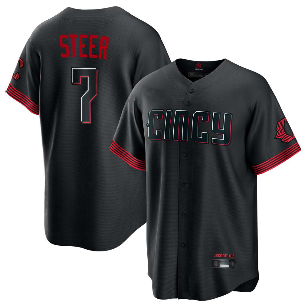 Johmsee C.Reds #7 Spencer Steer Player Black City Connect Home Game Stitched Jerseys