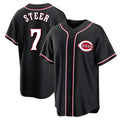 Johmsee C.Reds #7 Spencer Steer Player Black Fashion Out Home Game Stitched Jerseys