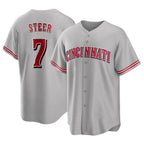 Johmsee C.Reds #7 Spencer Steer Player Gray Home Game Stitched Jerseys