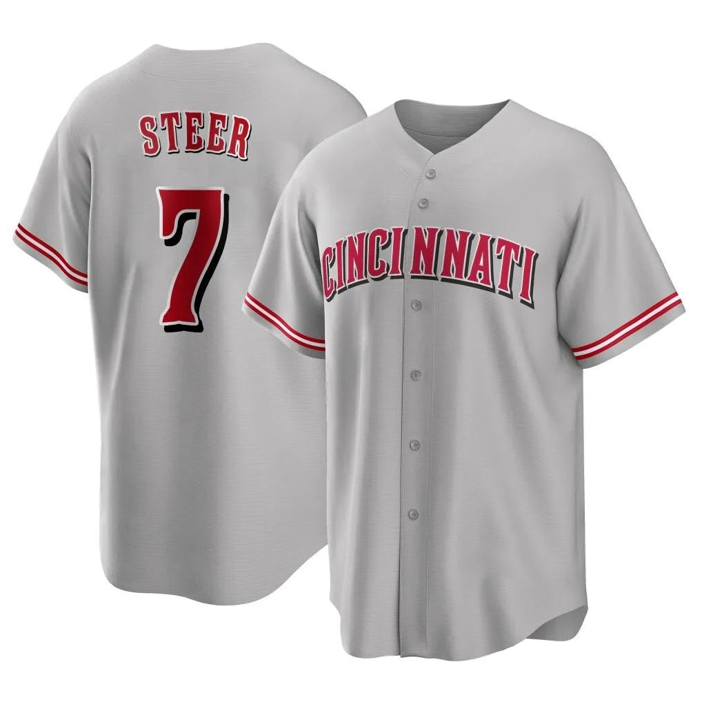 Johmsee C.Reds #7 Spencer Steer Player Gray Home Game Stitched Jerseys