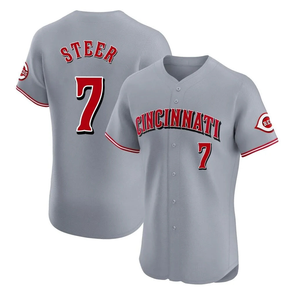 Johmsee C.Reds #7 Spencer Steer Player Gray Limited Elite Home Stitched Jerseys