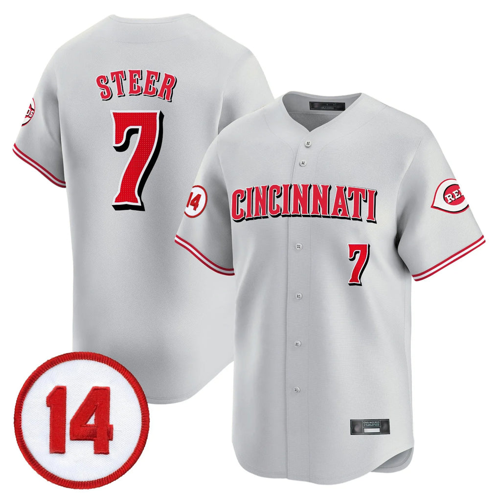 Johmsee C.Reds #7 Spencer Steer Player Gray Vapor Premier Limited Home Stitched Jerseys