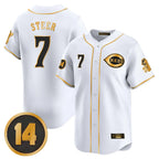 Johmsee C.Reds #7 Spencer Steer Player White-Gold Vapor Premier Limited Home Stitched Jerseys