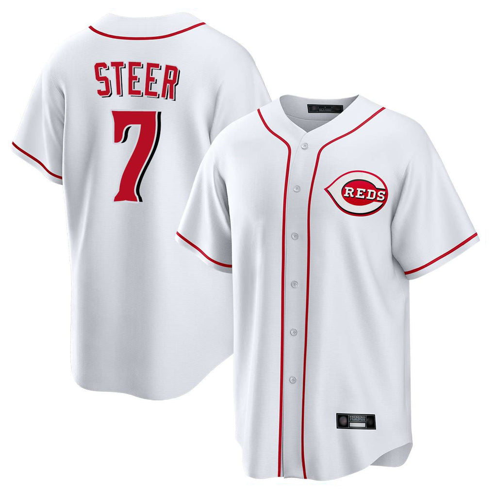 Johmsee C.Reds #7 Spencer Steer Player White Game Home Stitched Jerseys