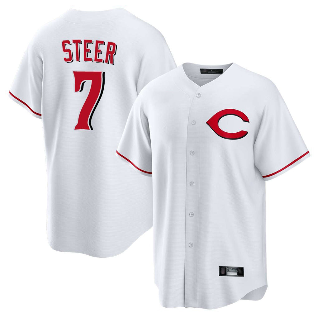 Johmsee C.Reds #7 Spencer Steer Player White Home Game Stitched Jerseys