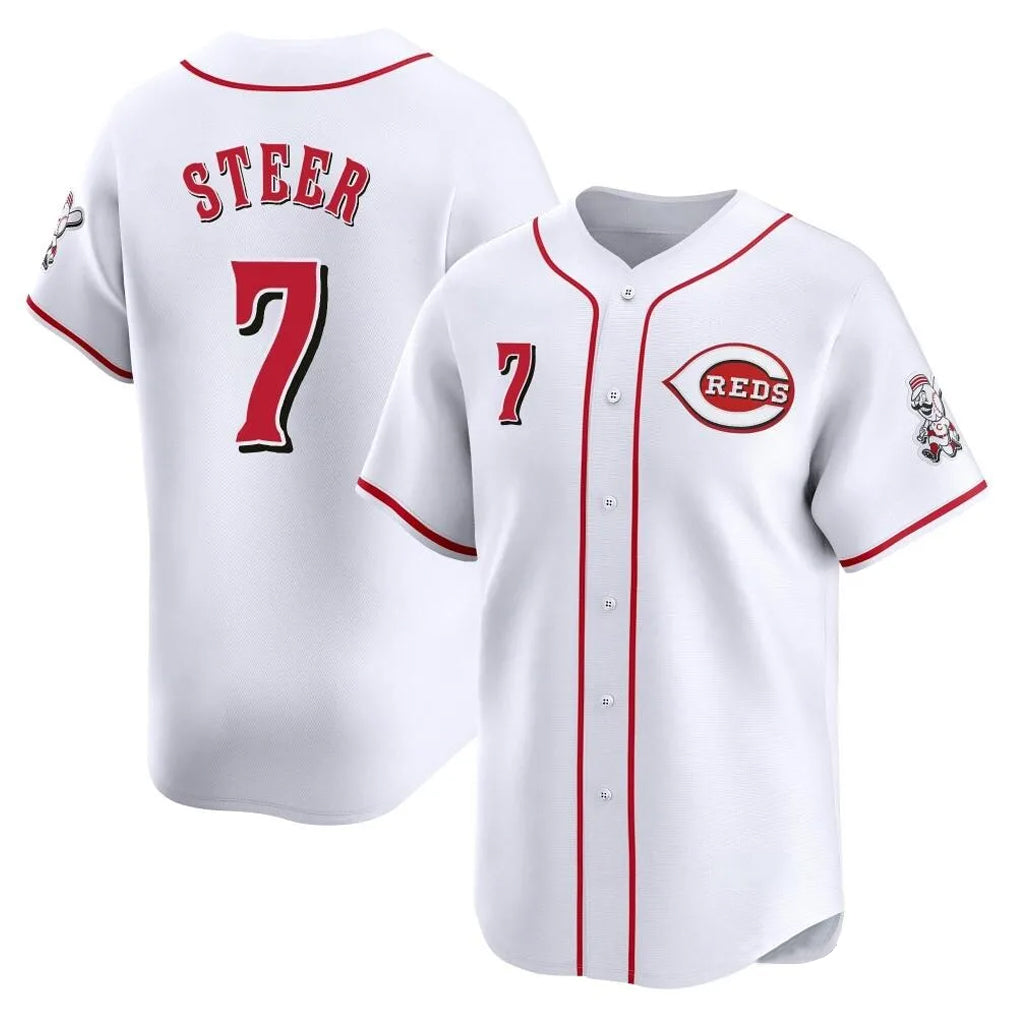 Johmsee C.Reds #7 Spencer Steer Player White Home Limited Stitched Jerseys