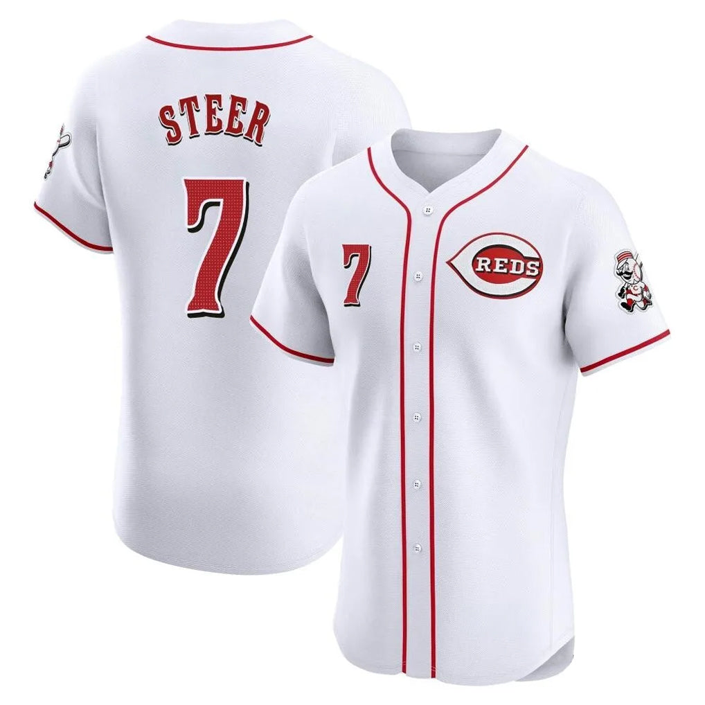 Johmsee C.Reds #7 Spencer Steer Player White Limited Elite Home Stitched Jerseys