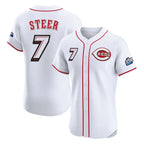Johmsee C.Reds #7 Spencer Steer Player White Speedway Classic Limited Elite Home Stitched Jerseys