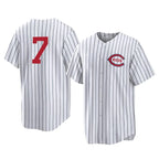 Johmsee C.Reds #7 Spencer Steer Player White Stripe Field of Dreams Game Home Stitched Jerseys