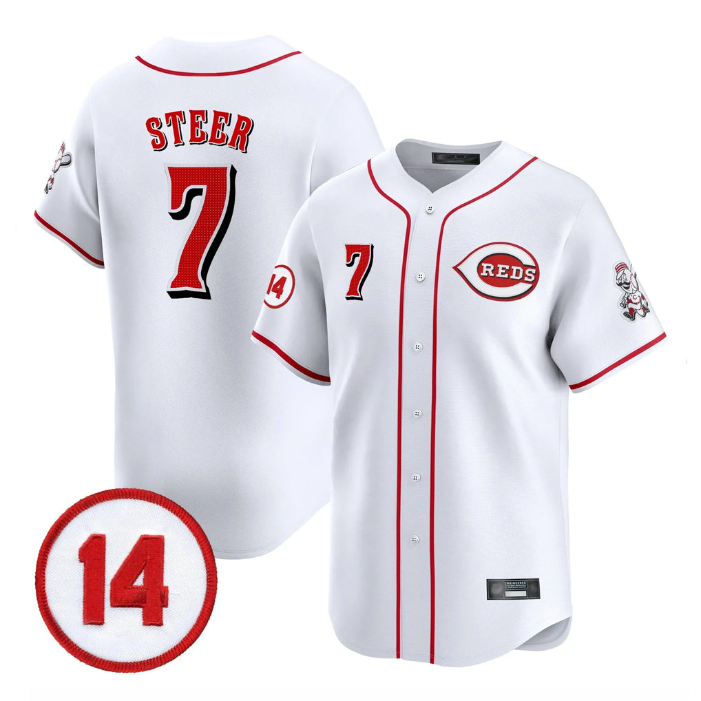Johmsee C.Reds #7 Spencer Steer Player White Vapor Premier Limited Home Stitched Jerseys
