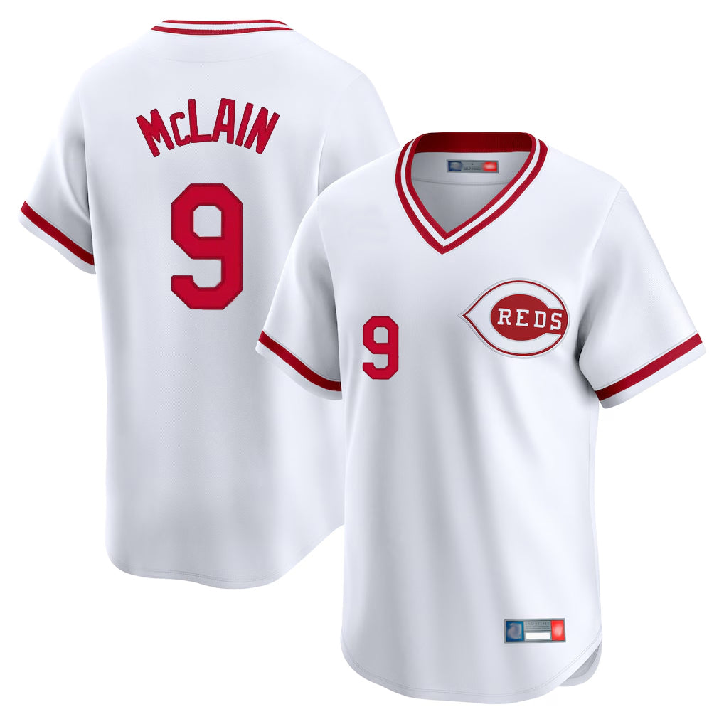 Johmsee C.Reds #9 Matt McLain Player White Cooperstown Collection Limited T-shirt Home Stitched Jerseys