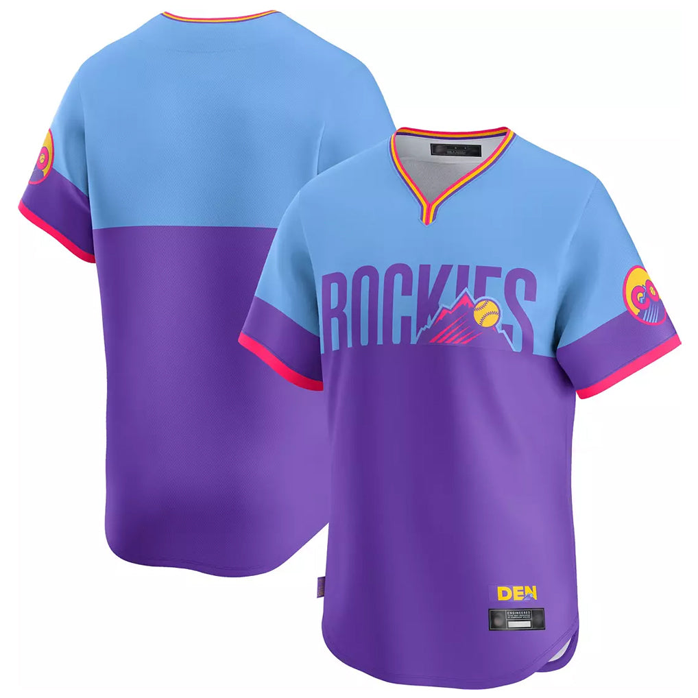 Johmsee C.Rockies Purple-Light Blue City Connect Limited Home T-shirt Blank Player Stitched Jerseys
