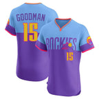 Johmsee C.Rockies #15 Hunter Goodman Player Purple-Light Blue City Connect Limited Elite Home T-shirt Stitched Jerseys