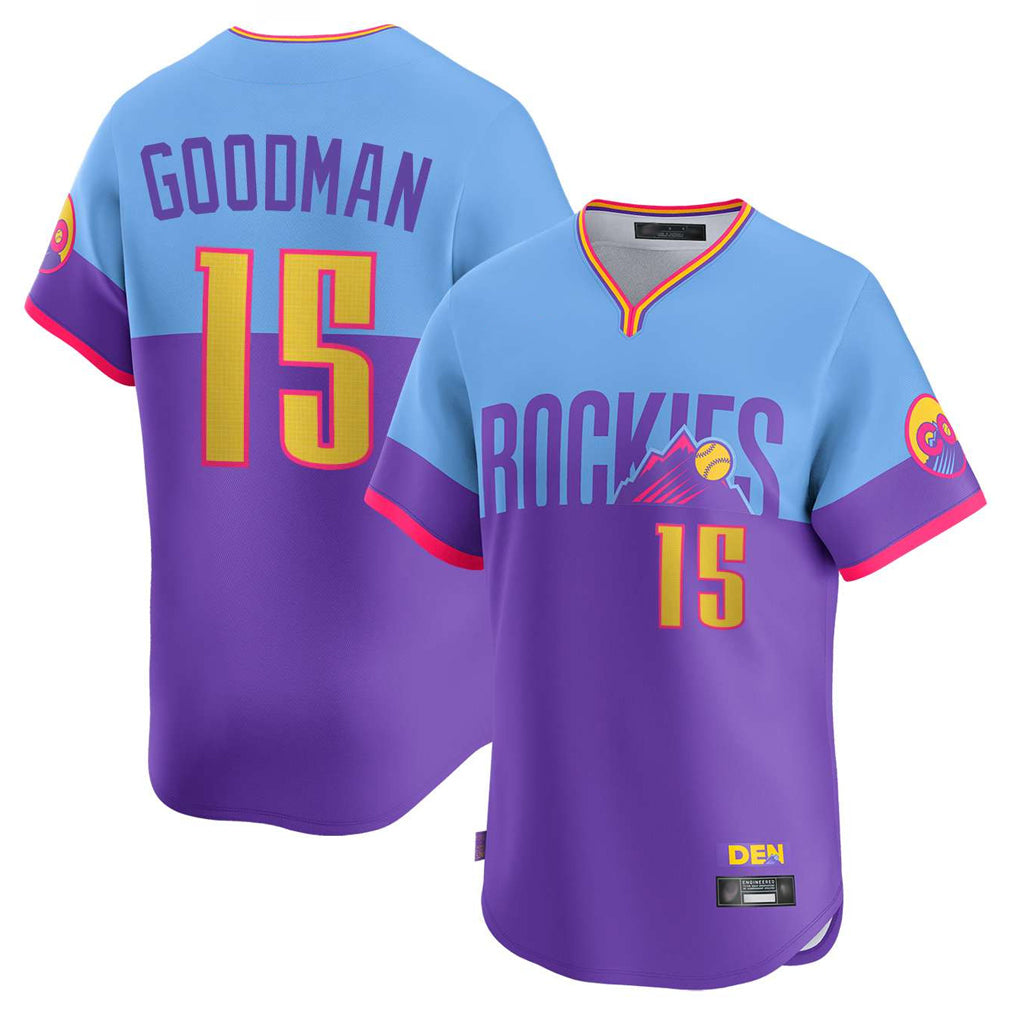 Johmsee C.Rockies #15 Hunter Goodman Player Purple-Light Blue City Connect Limited Home T-shirt Stitched Jerseys