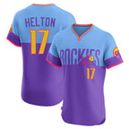 Johmsee C.Rockies #17 Todd Helton Player Purple-Light Blue City Connect Limited Elite Home T-shirt Stitched Jerseys