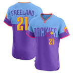 Johmsee C.Rockies #21 Kyle Freeland Player Purple-Light Blue City Connect Limited Elite Home T-shirt Stitched Jerseys