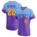 Johmsee C.Rockies #22 Mickey Moniak Player Purple-Light Blue City Connect Limited Elite Home T-shirt Stitched Jerseys