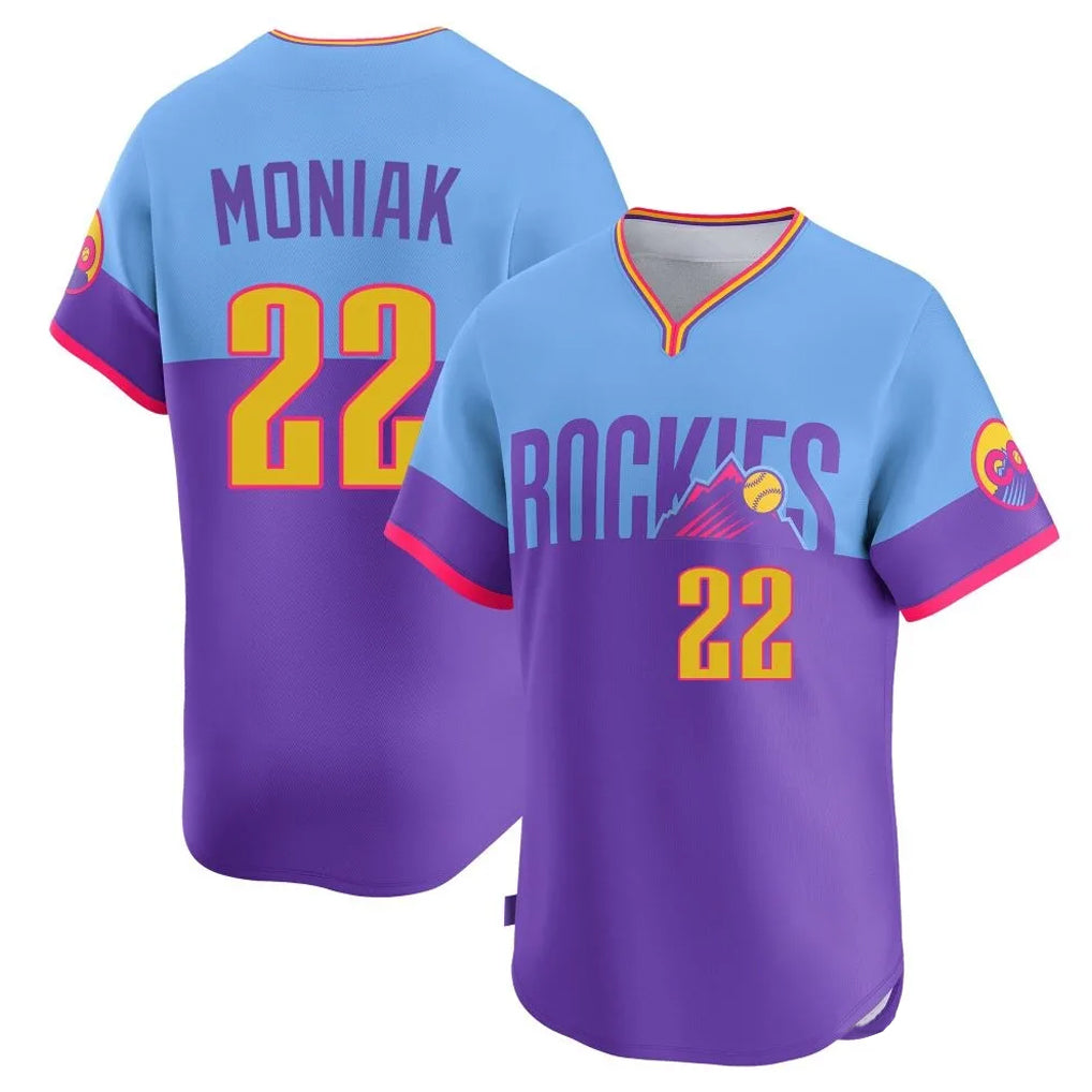 Johmsee C.Rockies #22 Mickey Moniak Player Purple-Light Blue City Connect Limited Home T-shirt Stitched Jerseys