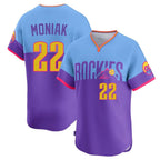 Johmsee C.Rockies #22 Mickey Moniak Player Purple-Light Blue City Connect Limited Home T-shirt Stitched Jerseys