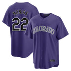 Johmsee C.Rockies #22 Mickey Moniak Player Purple Game Home Stitched Jerseys