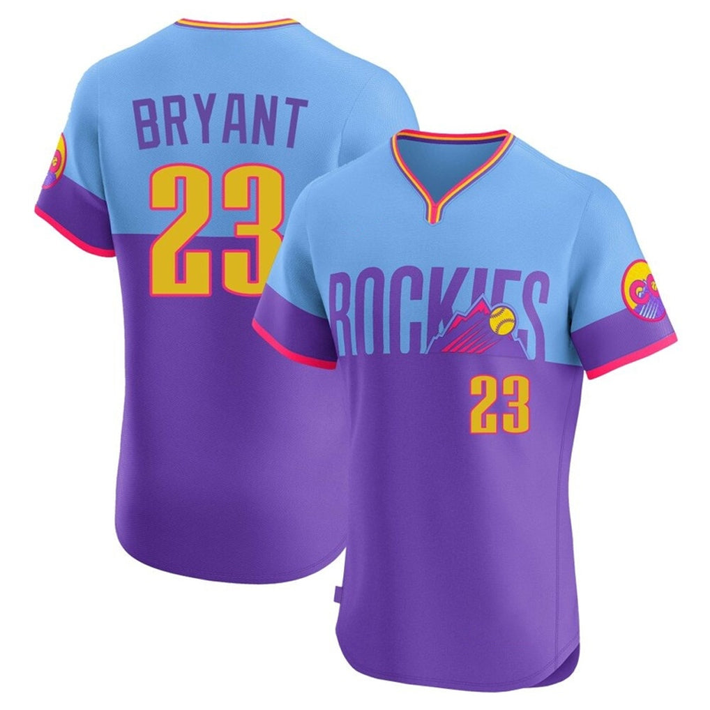Johmsee C.Rockies #23 Kris Bryant Player Purple-Light Blue City Connect Limited Elite Home T-shirt Stitched Jerseys
