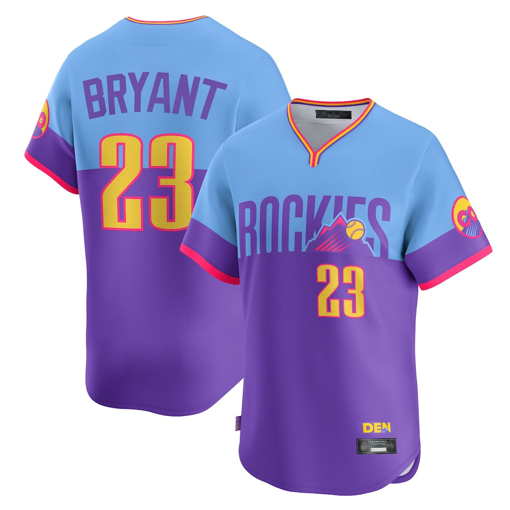 Johmsee C.Rockies #23 Kris Bryant Player Purple-Light Blue City Connect Limited Home T-shirt Stitched Jerseys