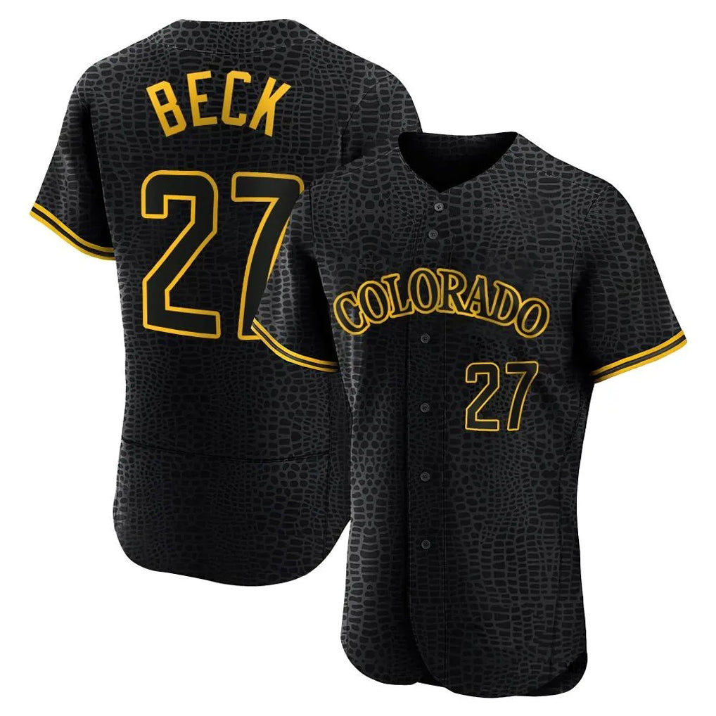 Johmsee C.Rockies #27 Jordan Beck Player Black Snake Skin City Limited Elite Home Stitched Jerseys
