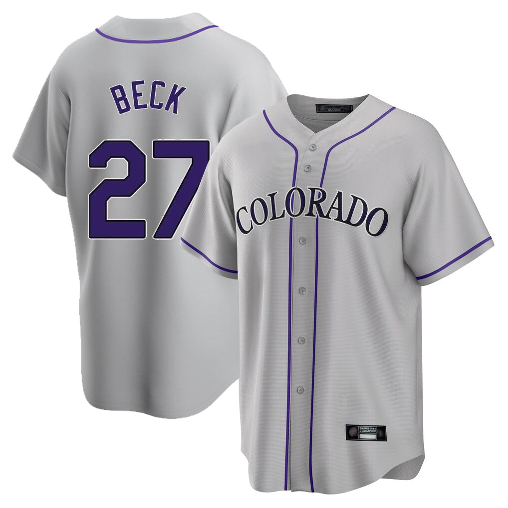 Johmsee C.Rockies #27 Jordan Beck Player Gray Game Home Stitched Jerseys