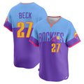 Johmsee C.Rockies #27 Jordan Beck Player Purple-Light Blue City Connect Limited Home T-shirt Stitched Jerseys