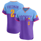Johmsee C.Rockies #2 Tyler Freeman Player Purple-Light Blue City Connect Limited Elite Home T-shirt Stitched Jerseys