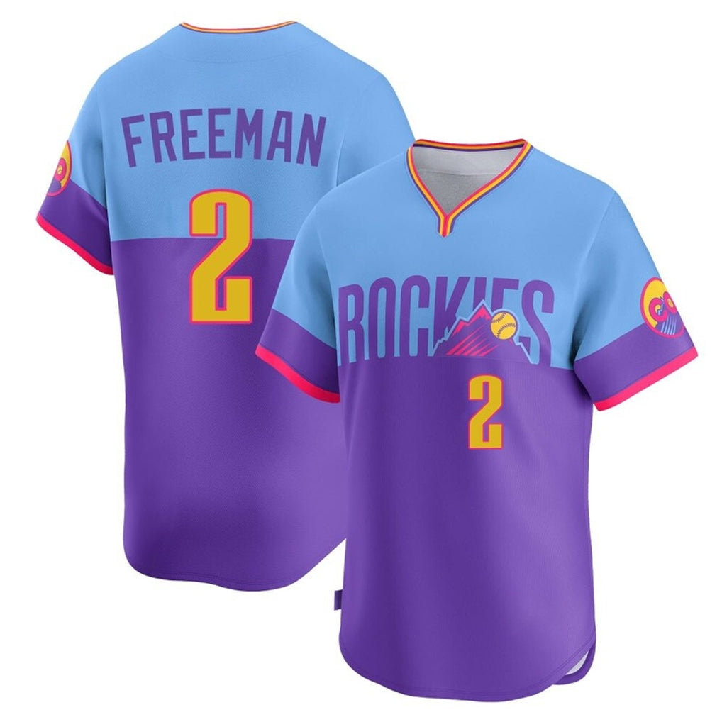 Johmsee C.Rockies #2 Tyler Freeman Player Purple-Light Blue City Connect Limited Home T-shirt Stitched Jerseys