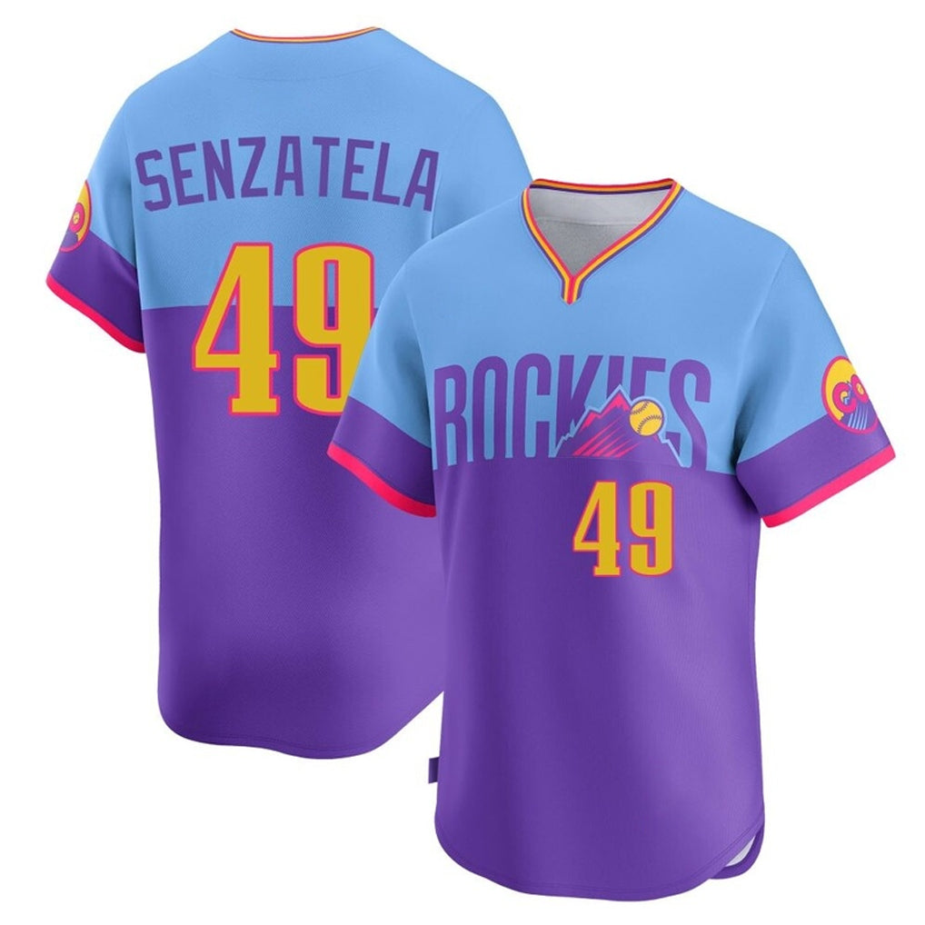 Johmsee C.Rockies #49 Antonio Senzatela Player Purple-Light Blue City Connect Limited Home T-shirt Stitched Jerseys